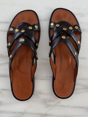 Rosetta Getty Black Leather Studded Crossover Flat Sandals — Size 10 / IT 40